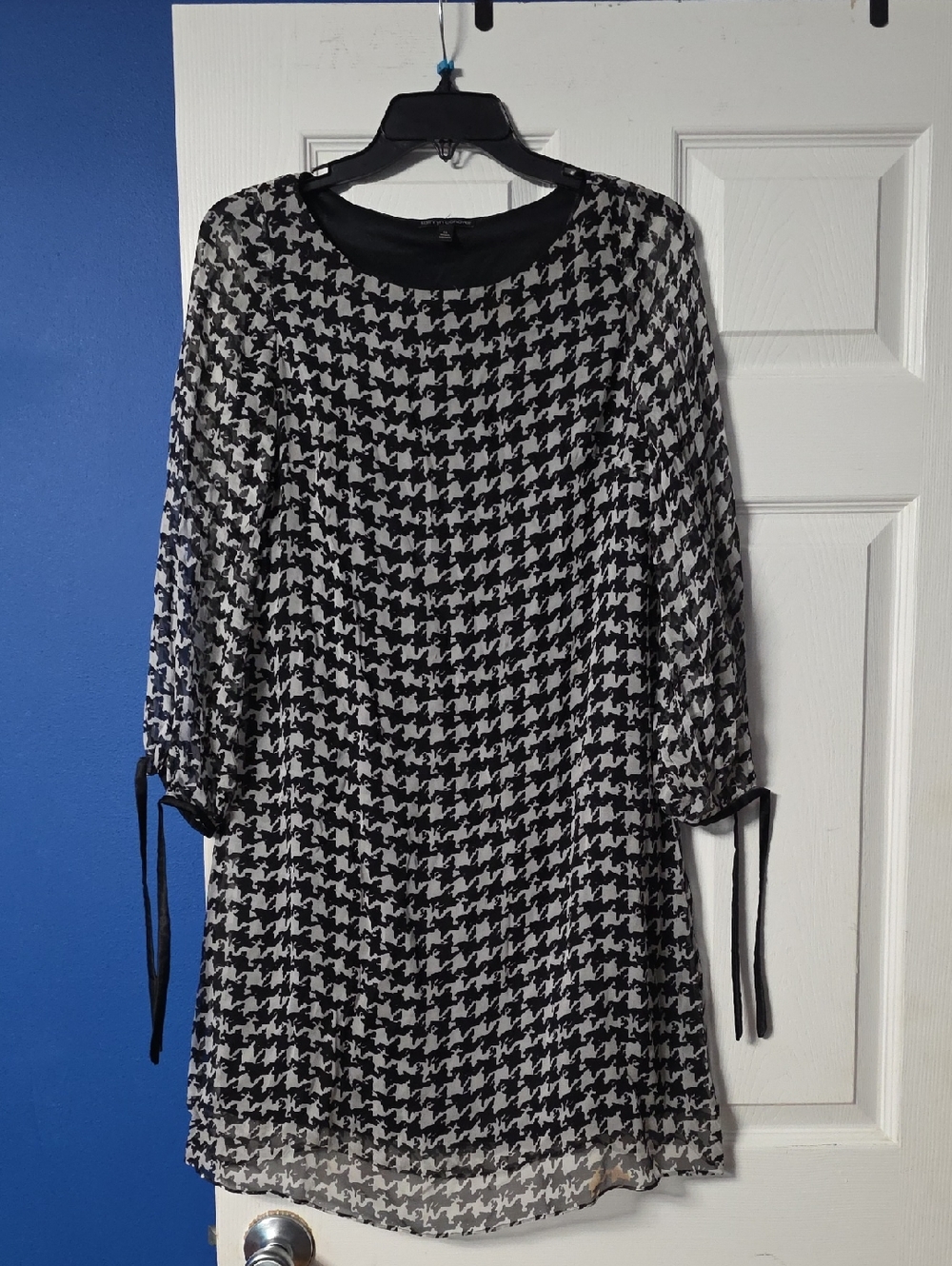 Black and White Houndstooth Sheer Midi Dress